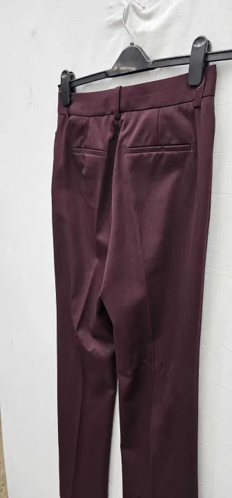 Reiss-25206666-10-Red-Berry Flora Flare Wool Blend Trousers- Burgundy Size: Uk10