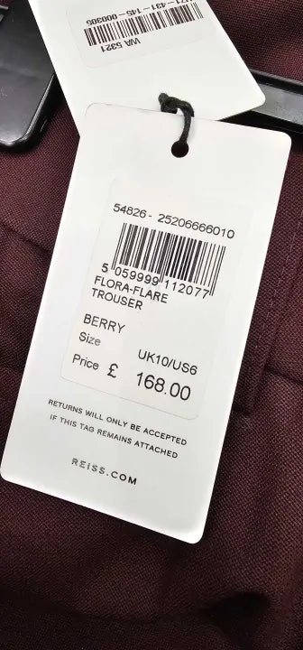 Reiss-25206666-10-Red-Berry Flora Flare Wool Blend Trousers- Burgundy Size: Uk10