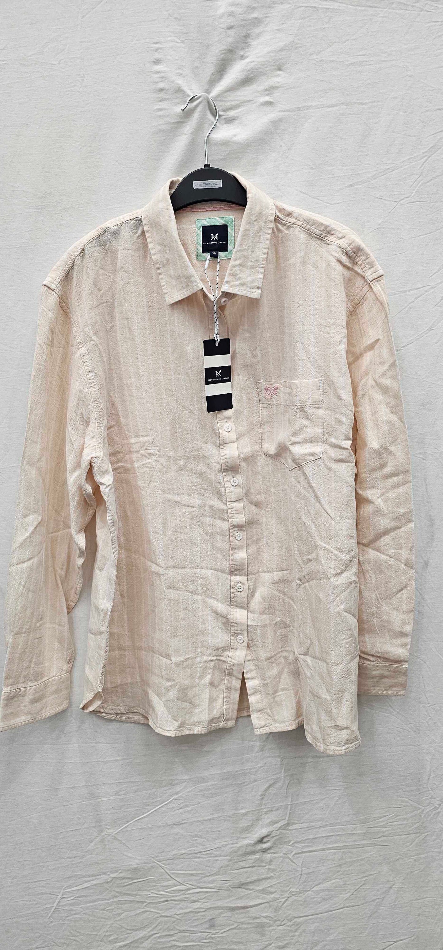 Crew Clothing - Cream Stripe Linen Shirt - Multi Size: Uk16