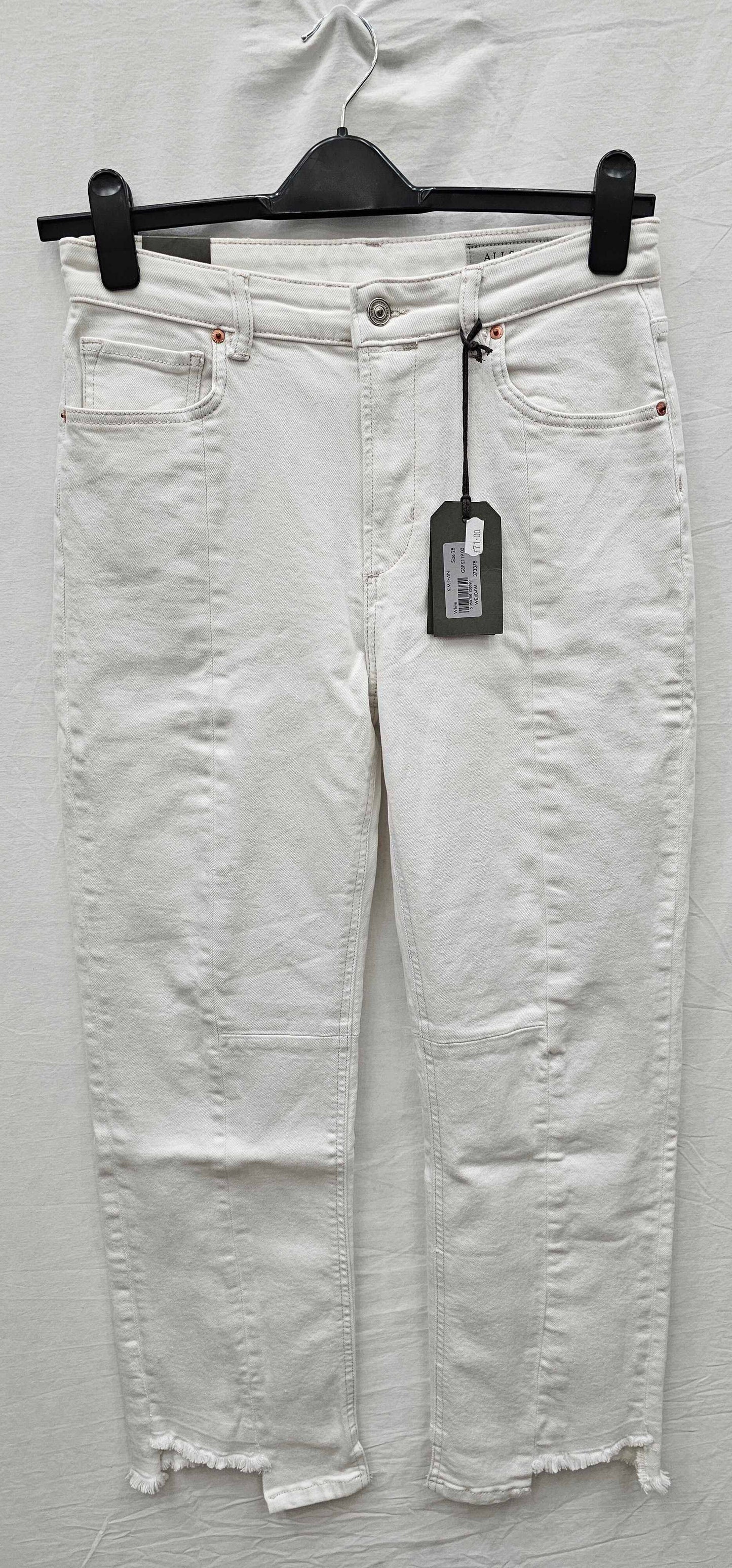 Allsaints-we404w White-28-white-white Kim Distressed Hem Stretch Jeans-white Size: 28