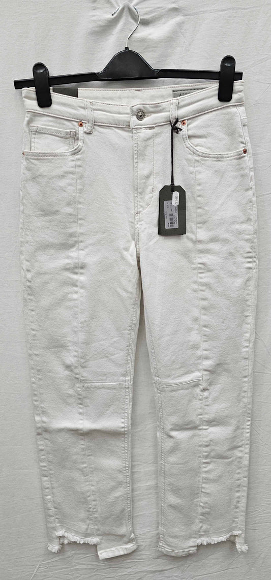 Allsaints-we404w White-28-white-white Kim Distressed Hem Stretch Jeans-white Size: 28