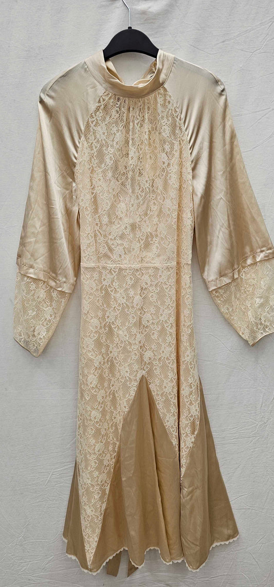Temperley London - Ivory Tie Lacey Orla Silk Blend Midi Dress - Cream Size: Uk14