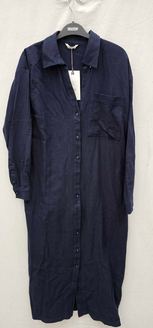Hush - Navy Florence Maxi Shirt Dress With Linen - Navy Size: Uk12