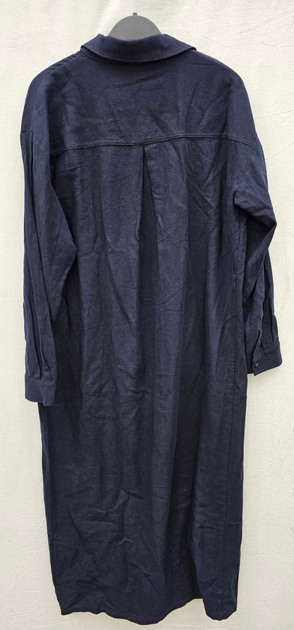 Hush - Navy Florence Maxi Shirt Dress With Linen - Navy Size: Uk12