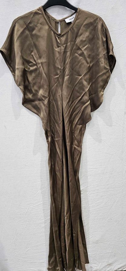 Reiss - Khaki Satin Draped Split Midi Dress - Green Size: Uk10