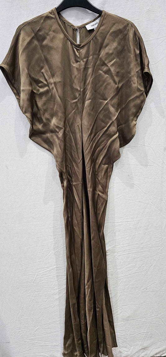 Reiss - Khaki Satin Draped Split Midi Dress - Green Size: Uk10