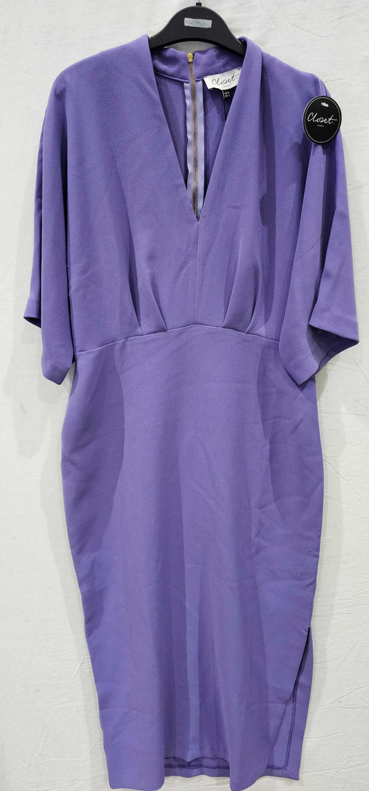 Closet-d8927_purple-14-purple-lilac Pencil Kimono Sleeves Midi Dress-purple Size: Uk14