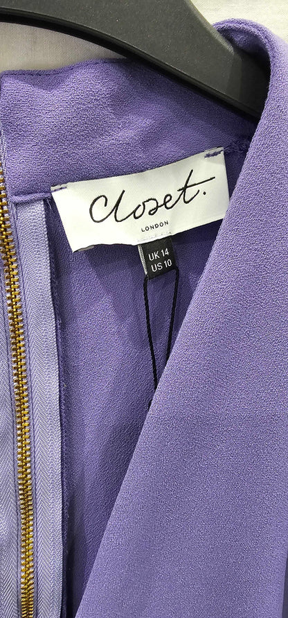 Closet-d8927_purple-14-purple-lilac Pencil Kimono Sleeves Midi Dress-purple Size: Uk14