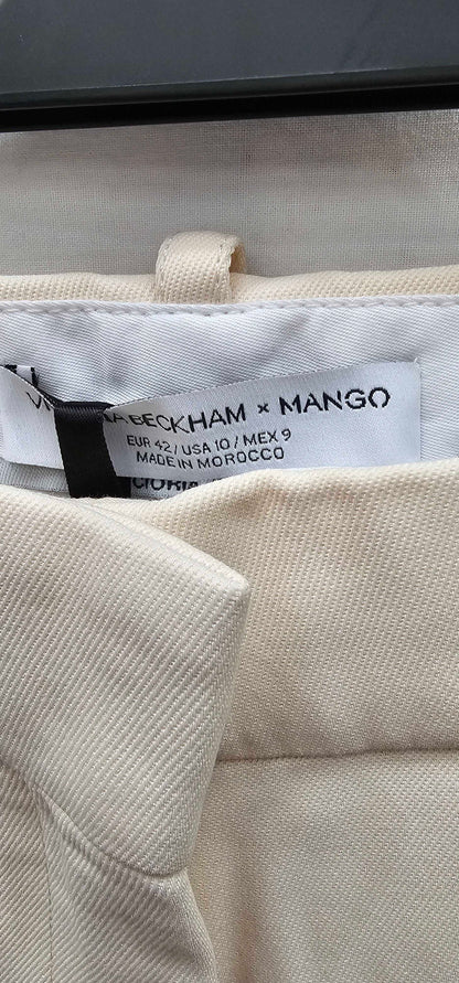 Mango X Victoria Beckham - Cream Flared Trousers - Beige Size: Uk14