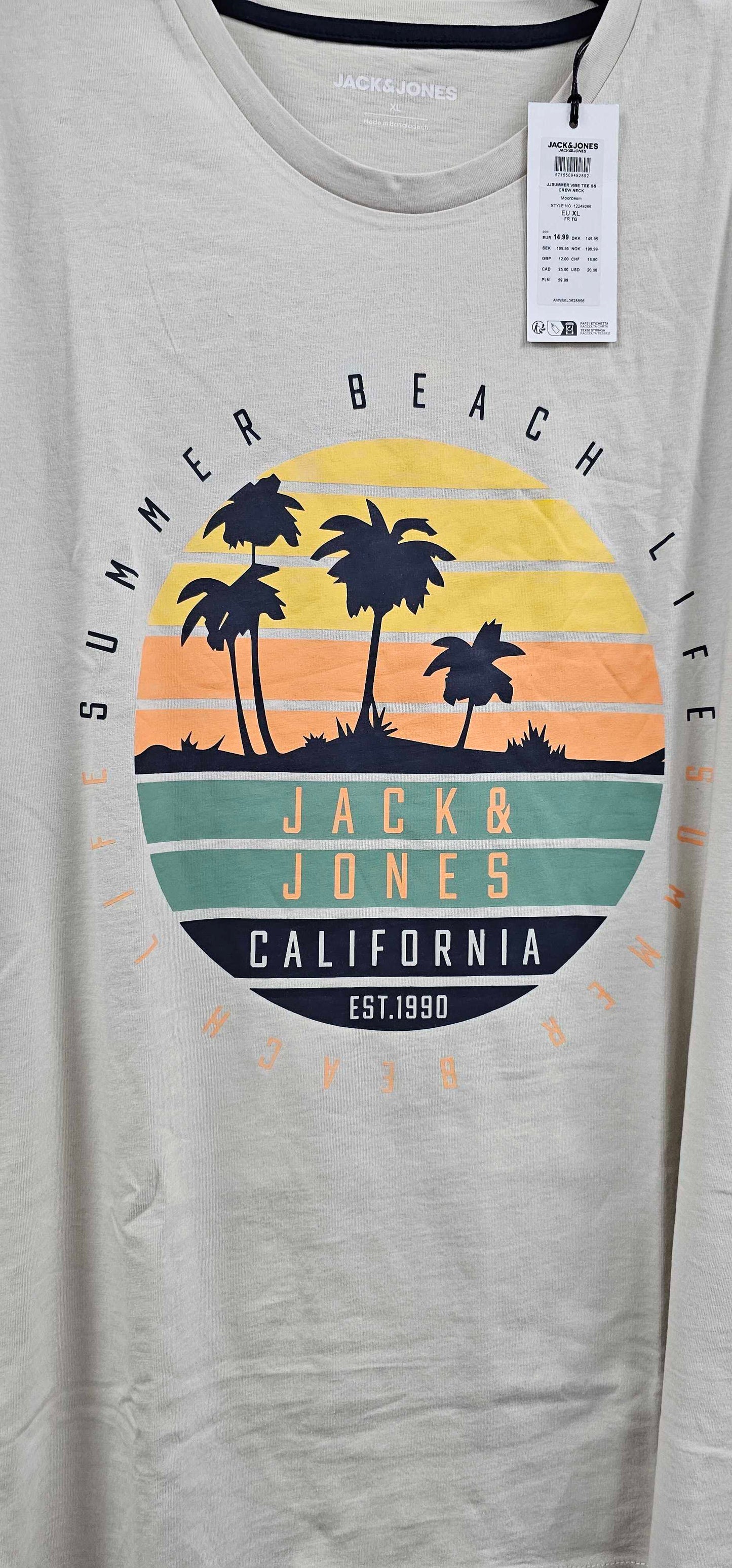 Jack & Jones - Beige Cotton T-shirt - Beige Size: Xl