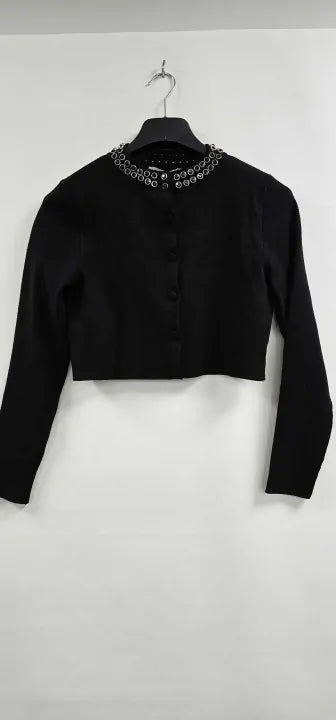 Mango - Black Cardigan With Rhinestone Collar - Black Size: S