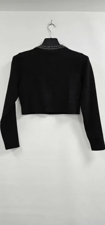 Mango - Black Cardigan With Rhinestone Collar - Black Size: S