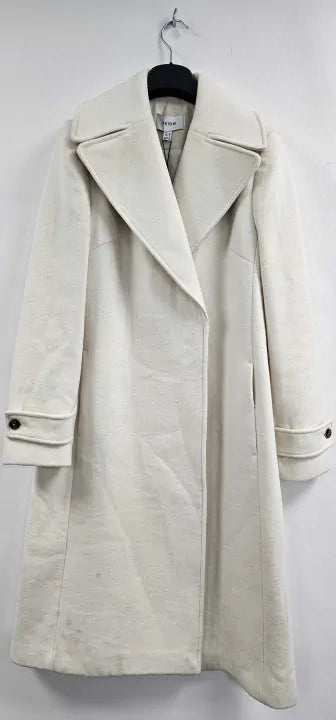 Reiss - Ecru Structured Wool Blend Wrap Coat - Cream Size: Uk8