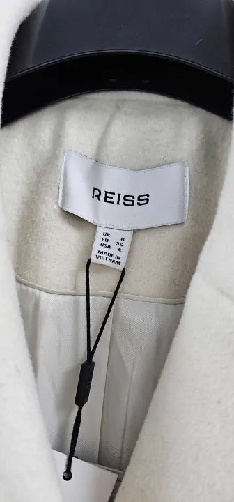 Reiss - Ecru Structured Wool Blend Wrap Coat - Cream Size: Uk8