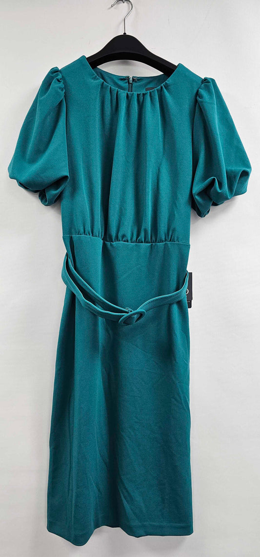 Adrianna Papell - Tempo Teal Puff Sleeve Pencil Dress - Green Size: Uk12