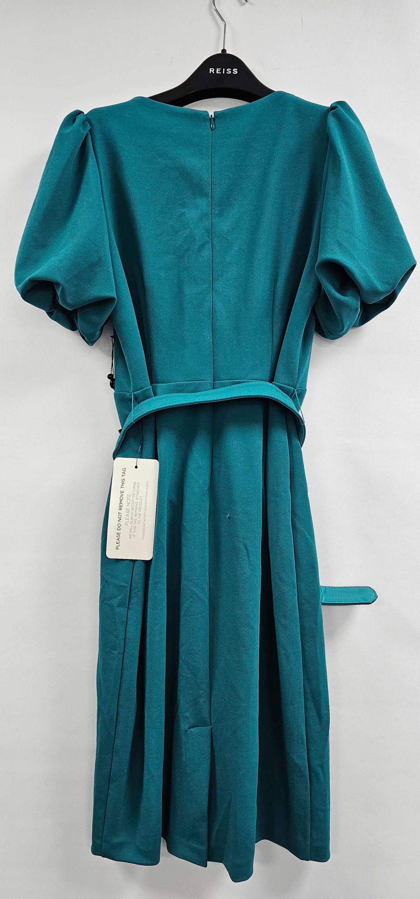 Adrianna Papell - Tempo Teal Puff Sleeve Pencil Dress - Green Size: Uk12