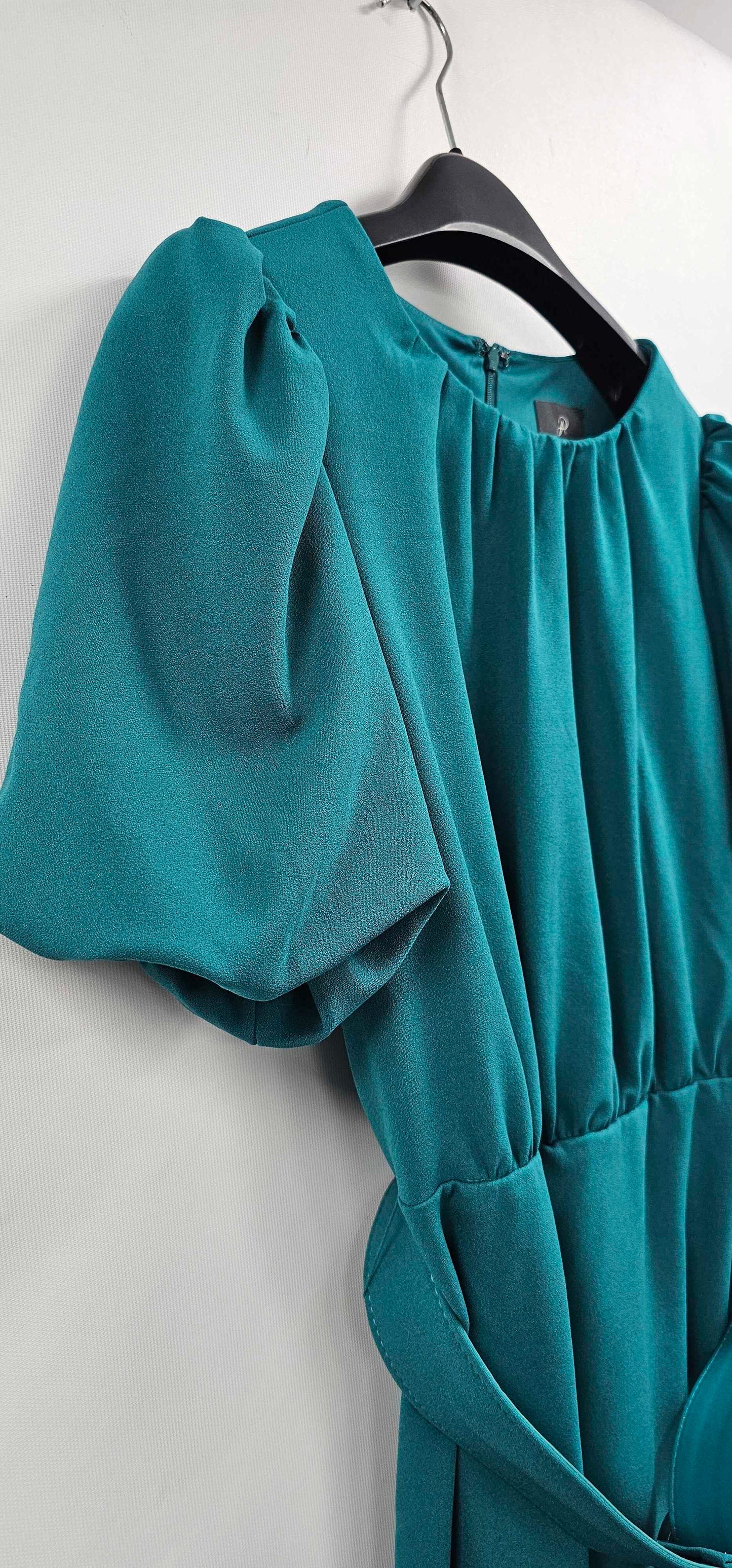 Adrianna Papell - Tempo Teal Puff Sleeve Pencil Dress - Green Size: Uk12
