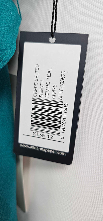 Adrianna Papell - Tempo Teal Puff Sleeve Pencil Dress - Green Size: Uk12