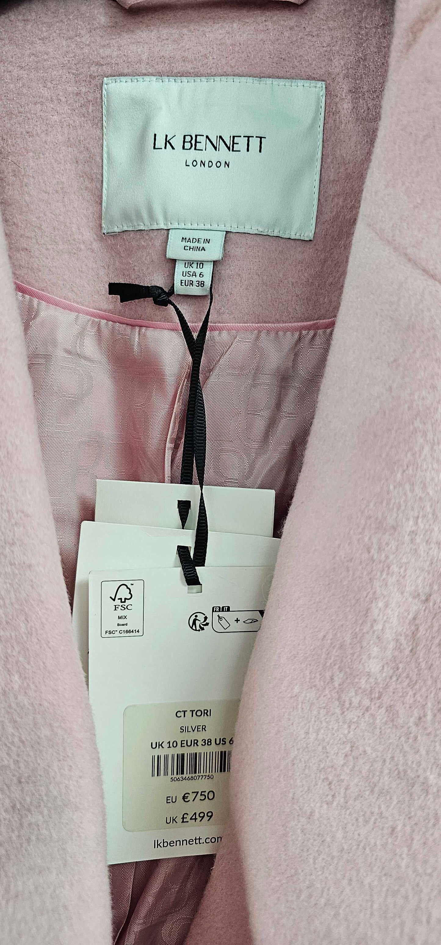 L K Bennett - Light Pink Tori Wool Blend Coat - Pink Size: Uk10