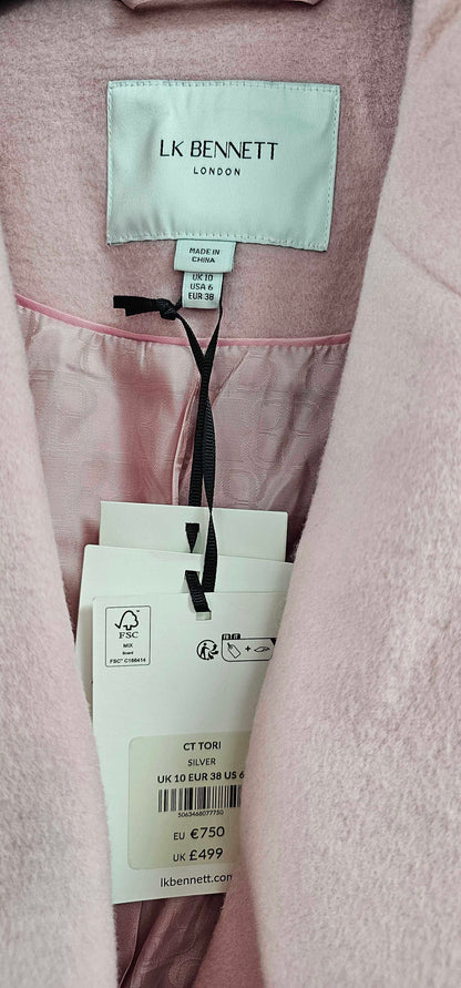 L K Bennett - Light Pink Tori Wool Blend Coat - Pink Size: Uk10
