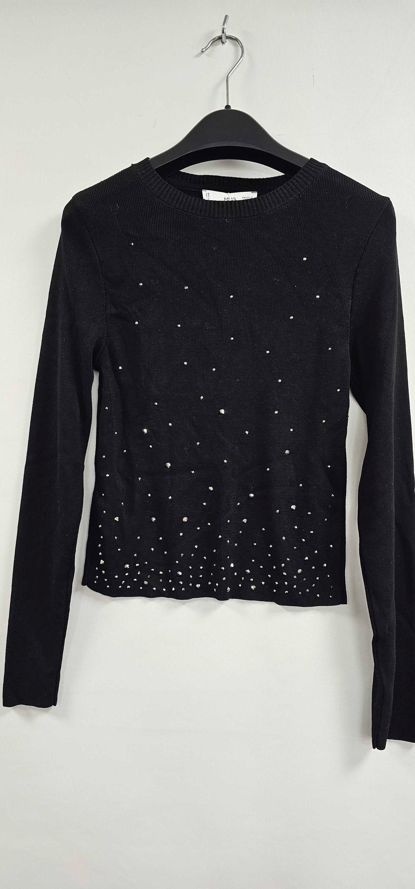 Mango - Black Rhinestone Cropped Rib Jumper - Black Size: M