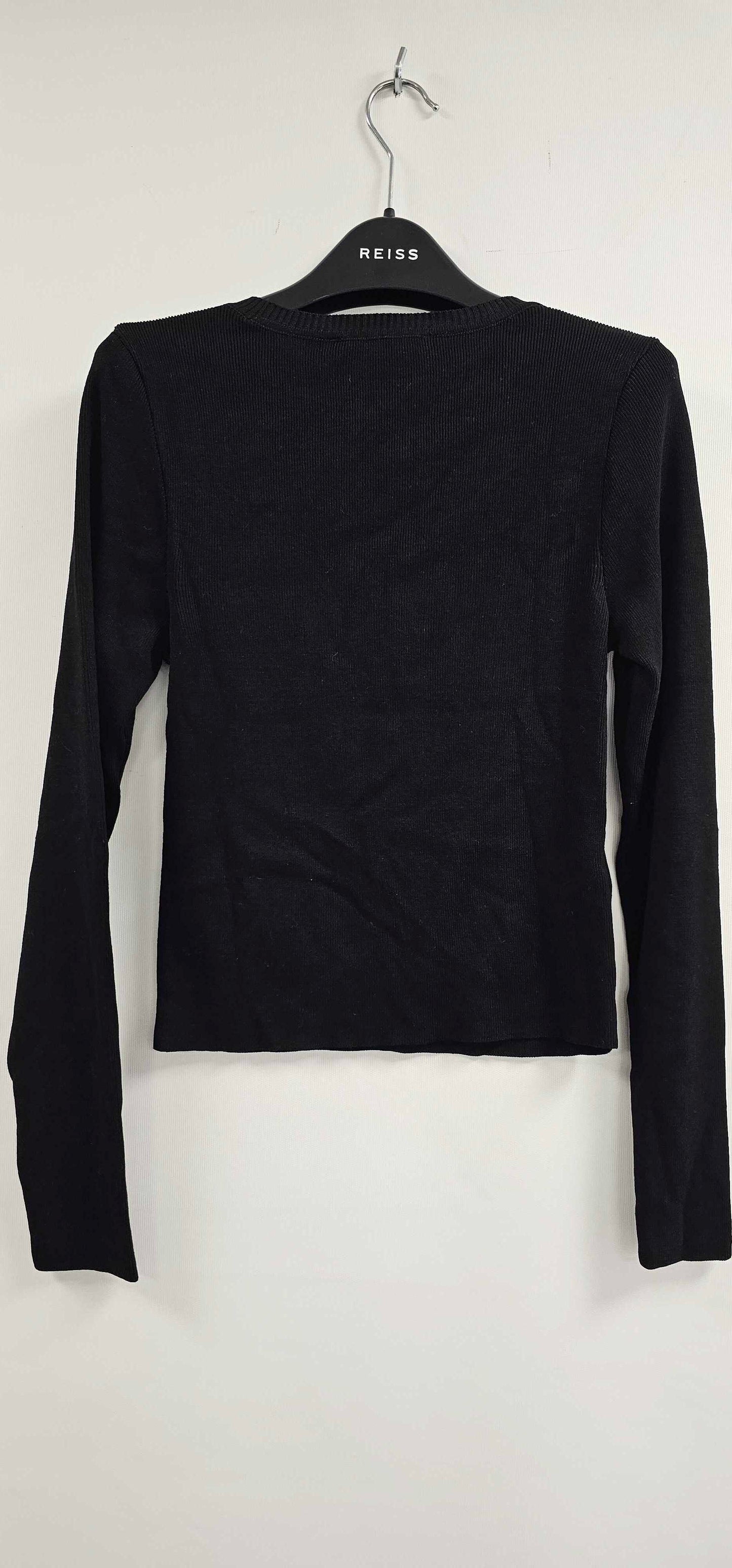 Mango - Black Rhinestone Cropped Rib Jumper - Black Size: M