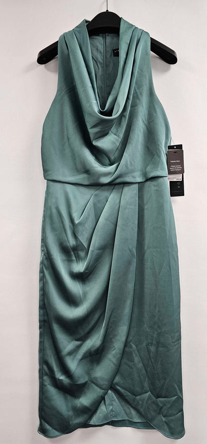 Adrianna Papell - Teal Satin Cowl Neck Dress - Green Size: Uk6