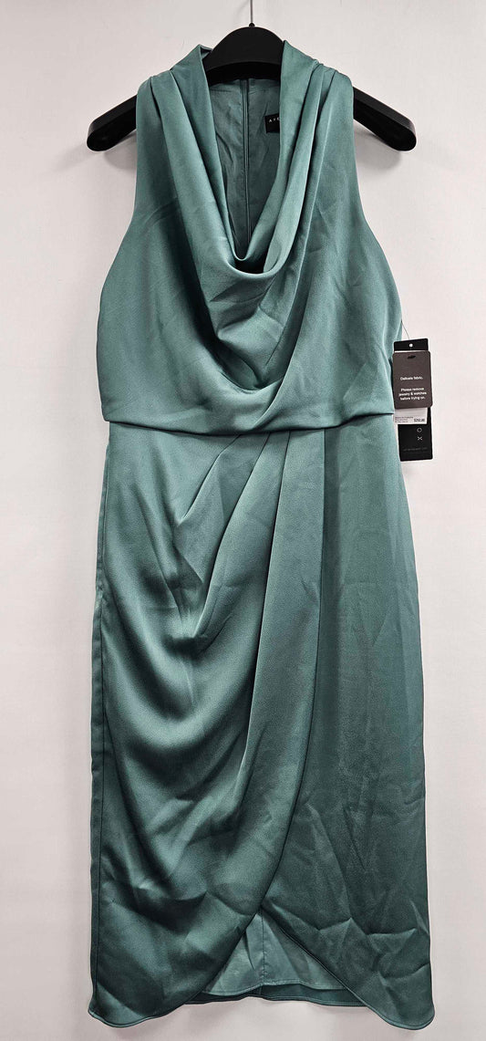 Adrianna Papell - Teal Satin Cowl Neck Dress - Green Size: Uk6