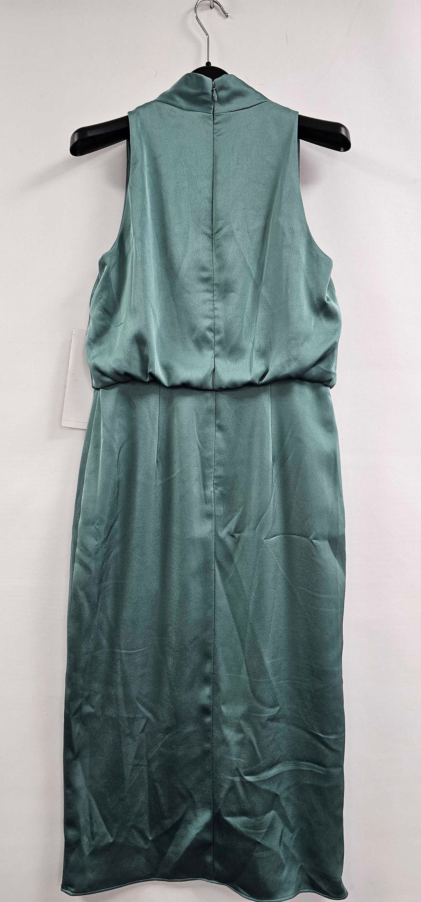 Adrianna Papell - Teal Satin Cowl Neck Dress - Green Size: Uk6