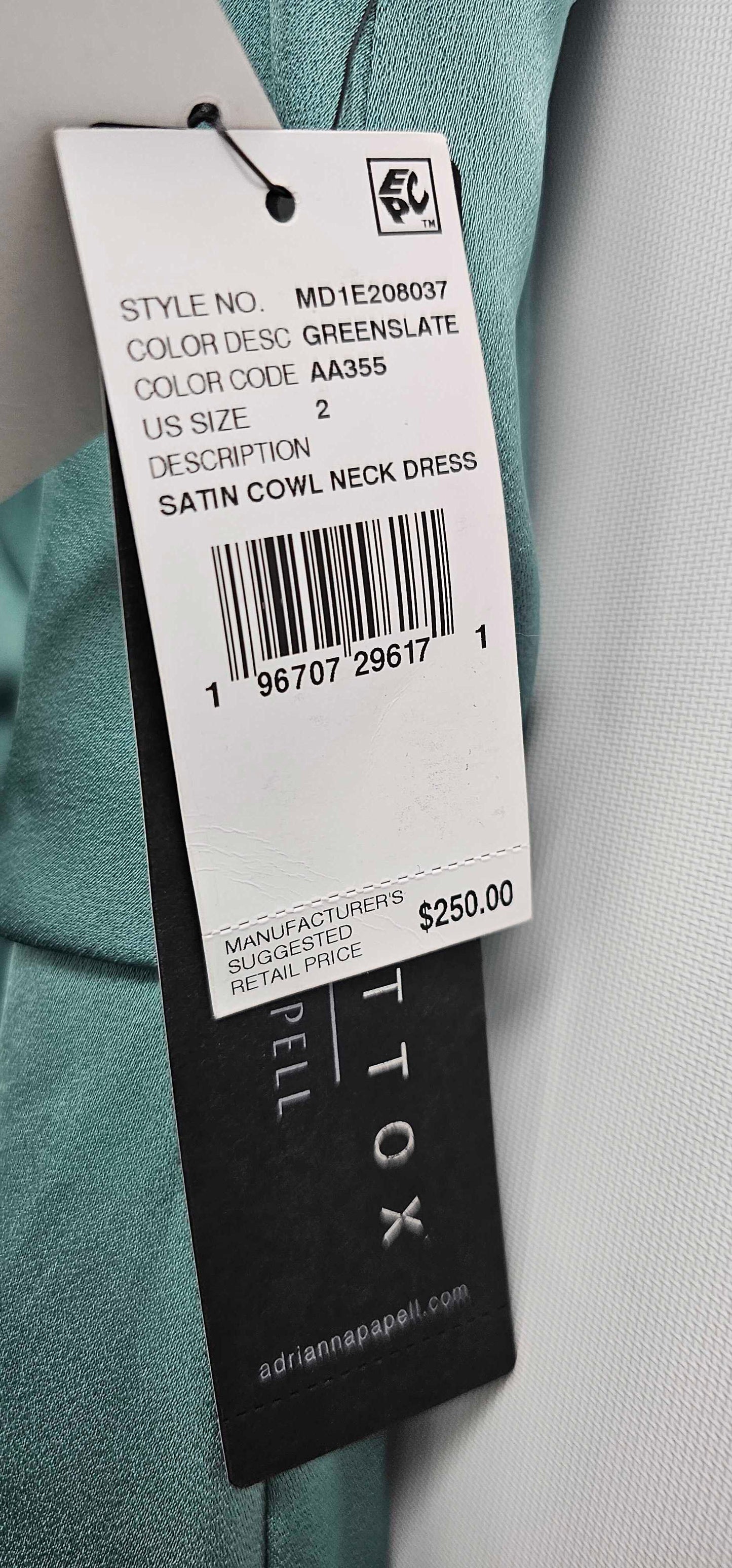 Adrianna Papell - Teal Satin Cowl Neck Dress - Green Size: Uk6