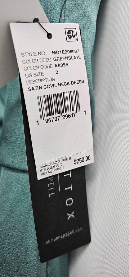 Adrianna Papell - Teal Satin Cowl Neck Dress - Green Size: Uk6