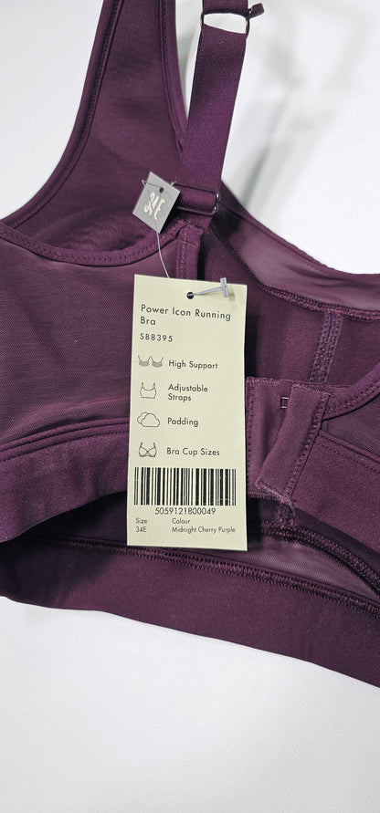 Sweaty Betty - Midnight Cherry Power Icon Running Bra - Purple Size: 34E