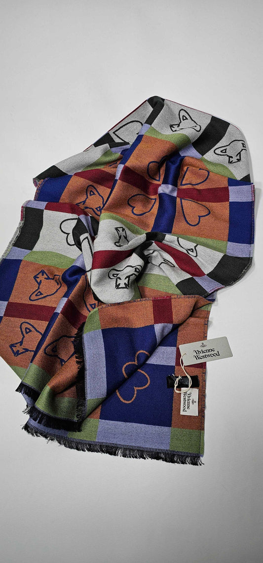 Vivienne Westwood - Blue Denim Orb Heart Wrap Scarf - Blue Size: Large