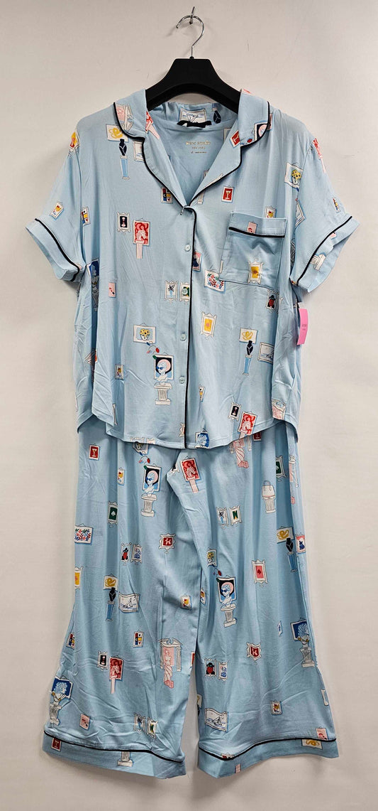 Kate Spade - Blue Print Brushed Jersey Cropped Pajama Set - Multi Size: L