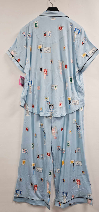 Kate Spade - Blue Print Brushed Jersey Cropped Pajama Set - Multi Size: L