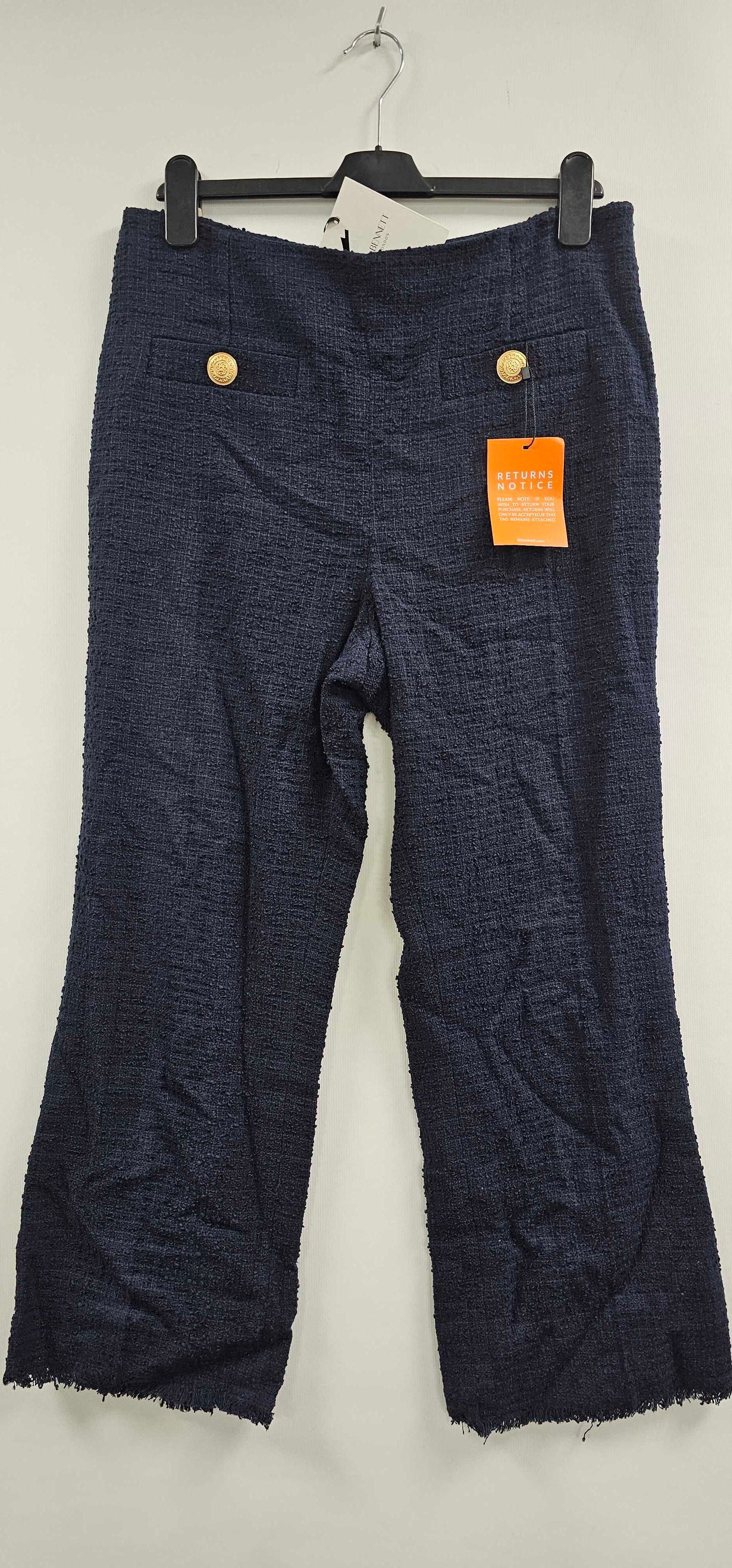 Alexa Navy Recycled Cotton Italian Tweed Trousers Size: Uk18