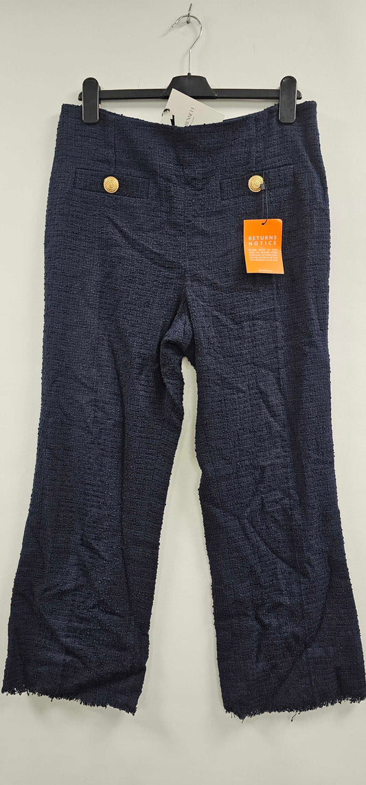 Alexa Navy Recycled Cotton Italian Tweed Trousers Size: Uk18