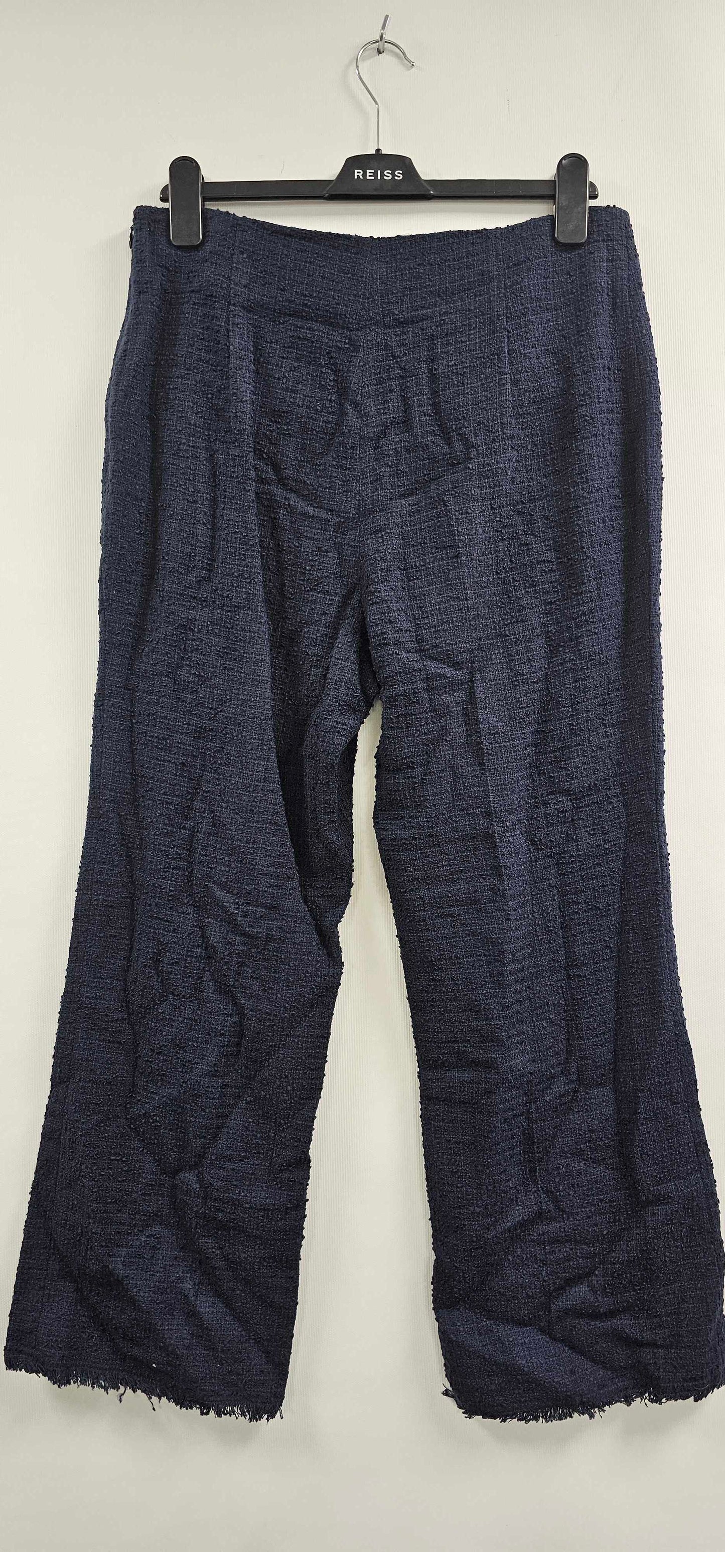 Alexa Navy Recycled Cotton Italian Tweed Trousers Size: Uk10