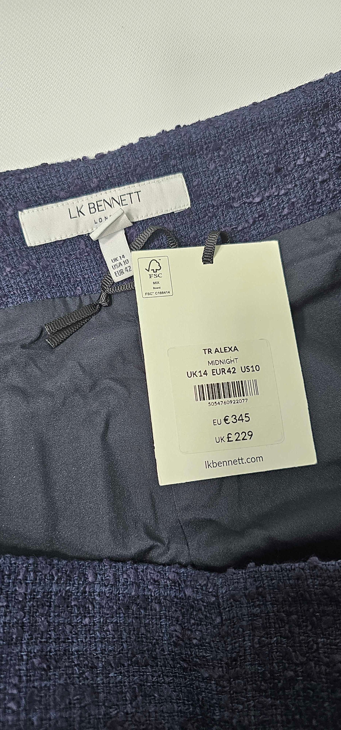 Alexa Navy Recycled Cotton Italian Tweed Trousers Size: Uk14