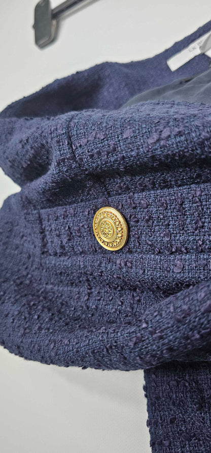 Alexa Navy Recycled Cotton Italian Tweed Trousers Size: Uk14