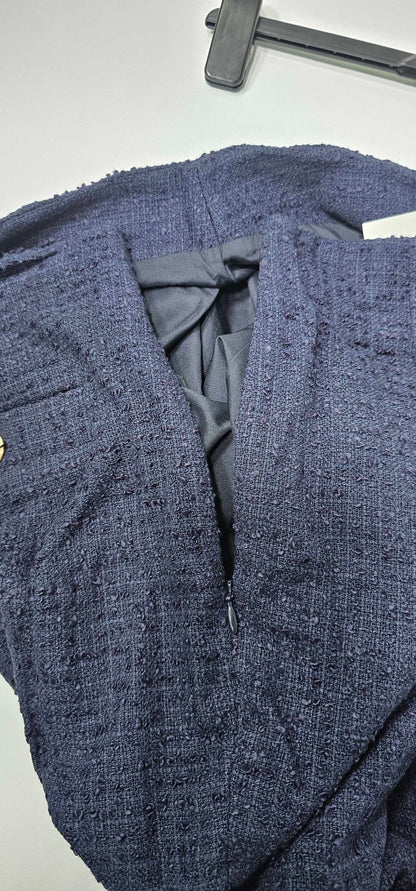 Alexa Navy Recycled Cotton Italian Tweed Trousers Size: Uk10