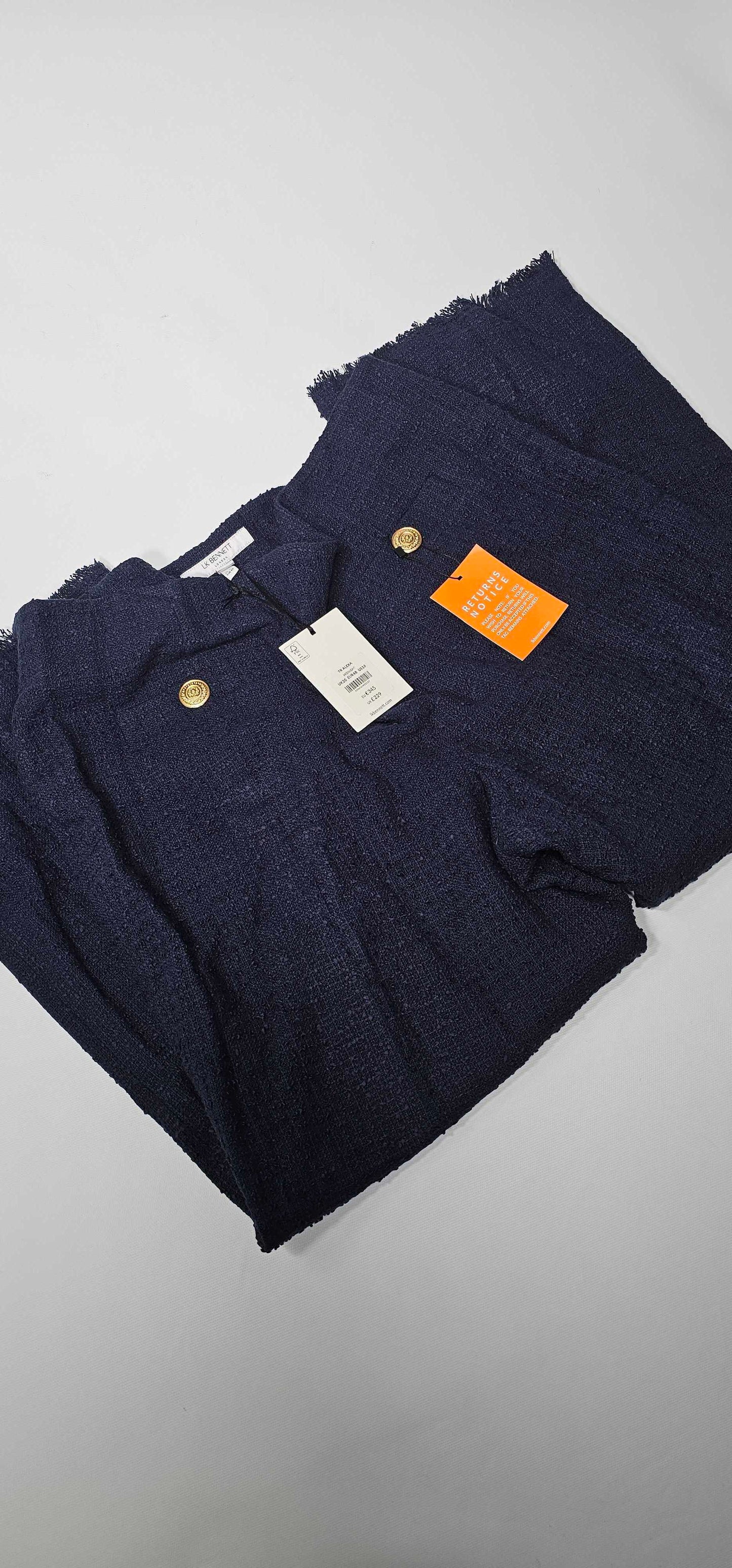 Alexa Navy Recycled Cotton Italian Tweed Trousers Size: Uk20