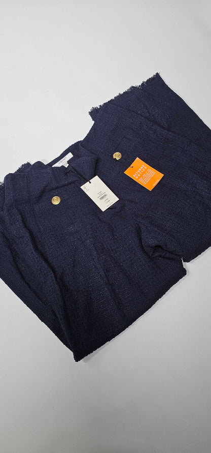Alexa Navy Recycled Cotton Italian Tweed Trousers Size: Uk20
