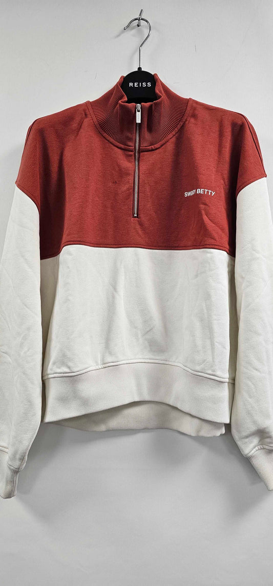 Sweaty Betty - Ember Red-lily White Revive Crop Half Zip - Multi Size: S/m