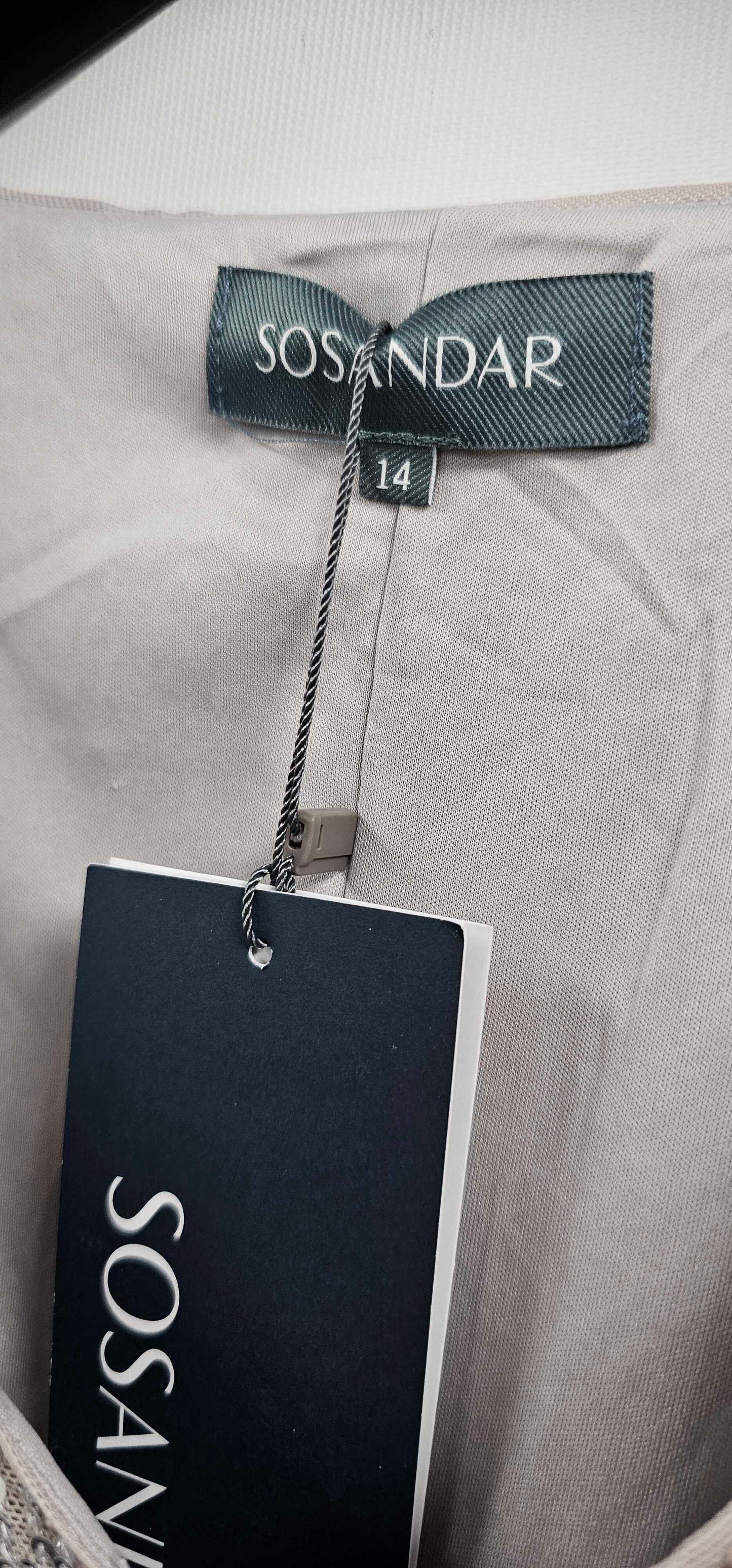 Sosandar - Silver Luxe Sequin Gathered Sleeve Top - Silver Size: Uk14