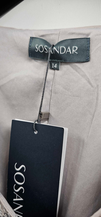 Sosandar - Silver Luxe Sequin Gathered Sleeve Top - Silver Size: Uk14