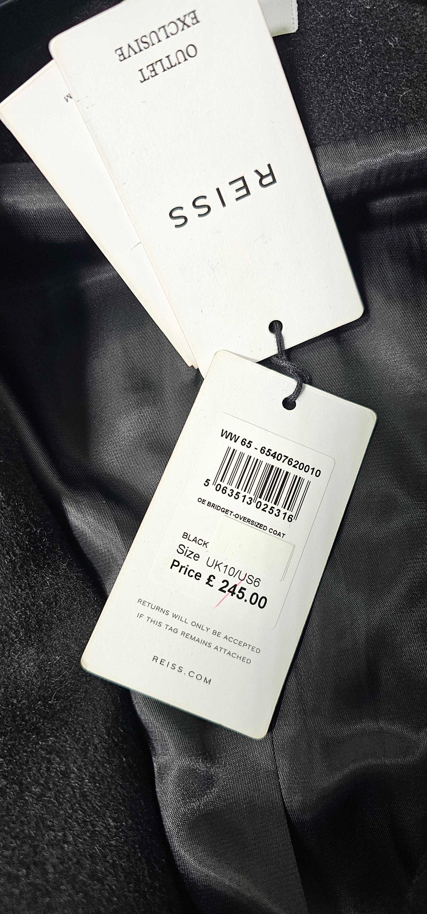 Reiss - Black Bridget Oversized Wool Blend Coat - Black Size: Uk10