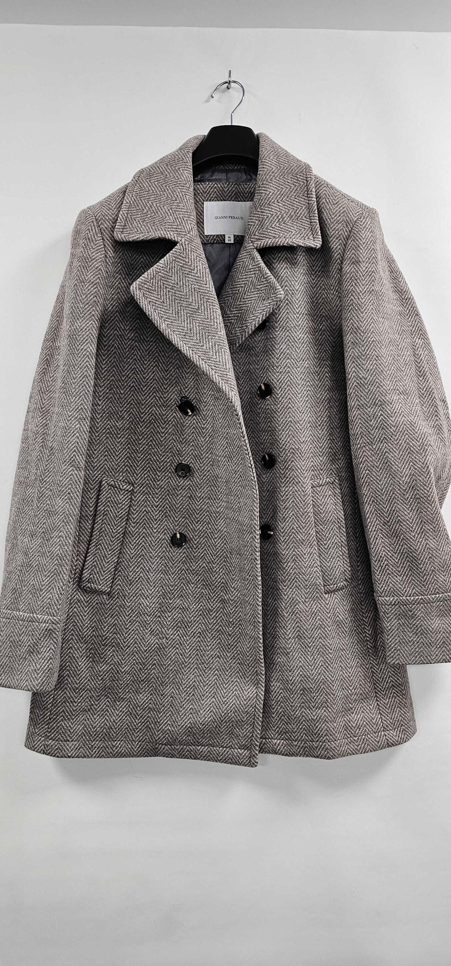Gianni Feraud - Oat Herringbone Wool Blend Coat - Brown Size: M