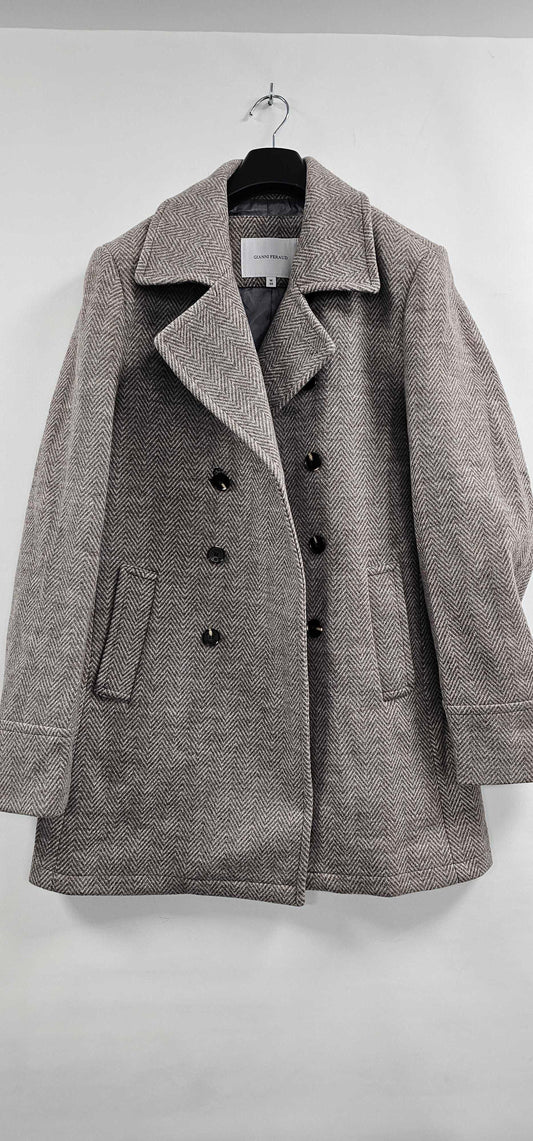 Gianni Feraud - Oat Herringbone Wool Blend Coat - Brown Size: M