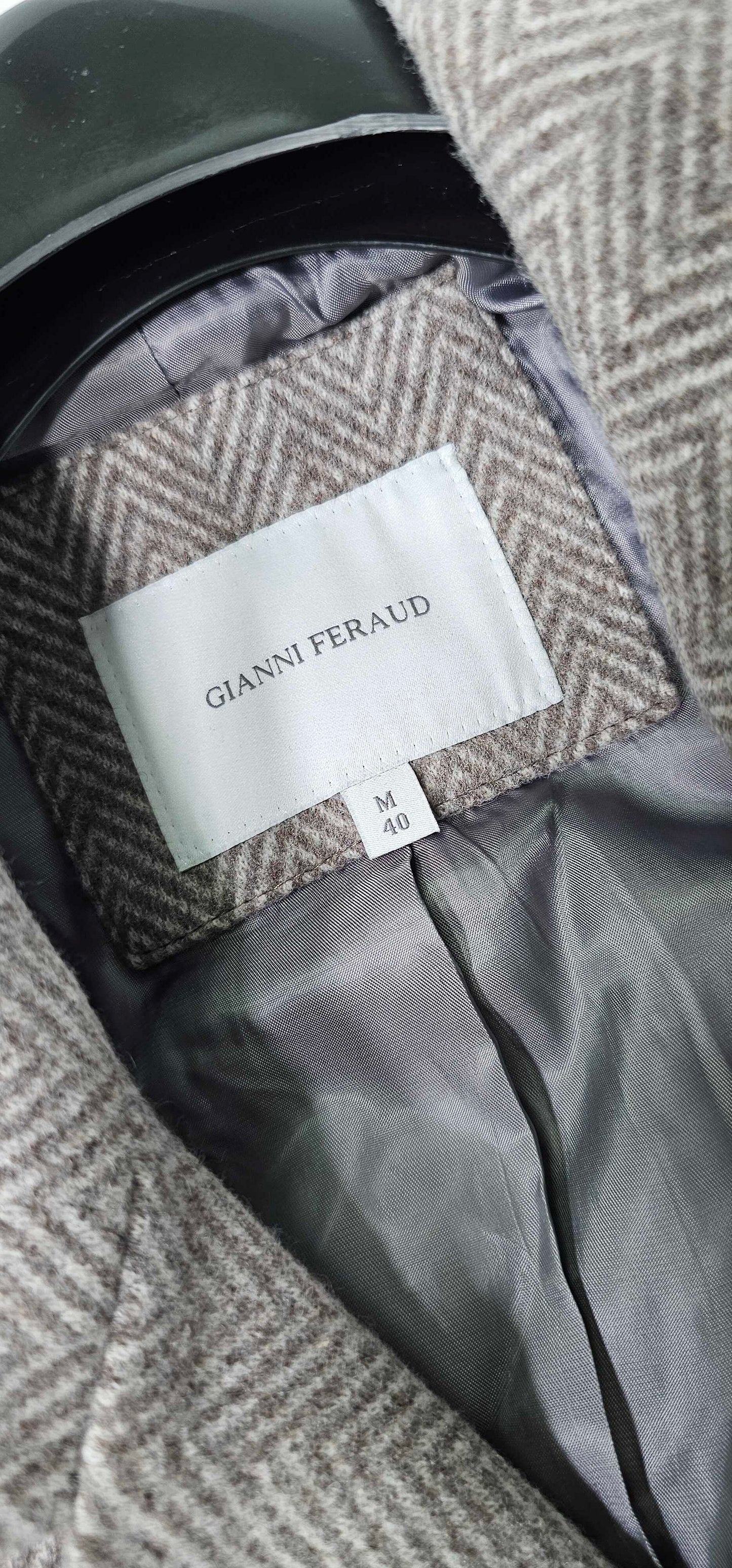 Gianni Feraud - Oat Herringbone Wool Blend Coat - Brown Size: M